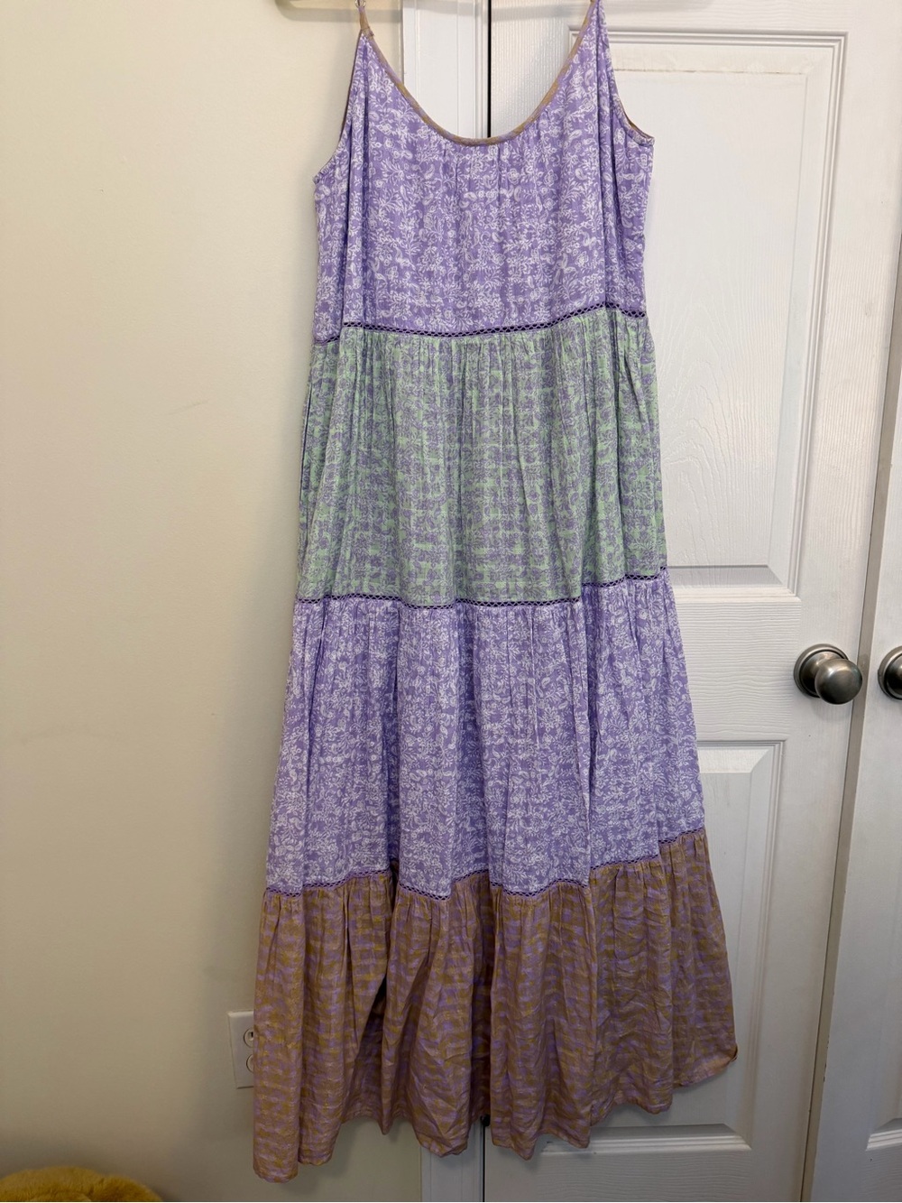 Roller Rabbit Lavender and Sage Tiered Maxi Dress with Gold Hem - Picture 2 of 3